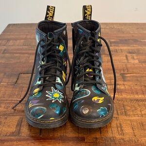 Kids Unisex Dr. Martens Black Boots with Vibrant Graphic Patterns